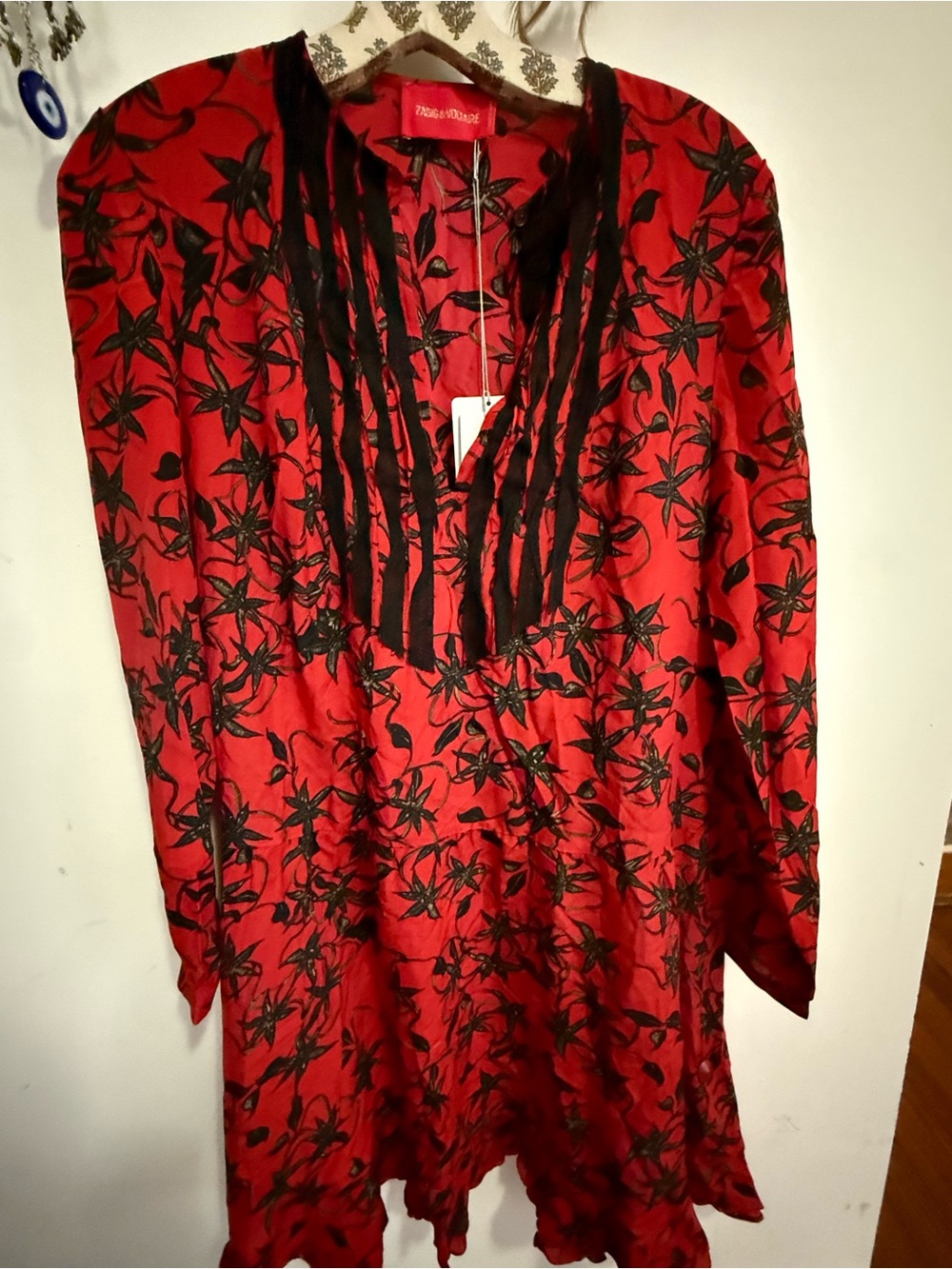 Zadig & Voltaire Remus Print Rouge Mini Dress - Red Black Floral - S NWT $485